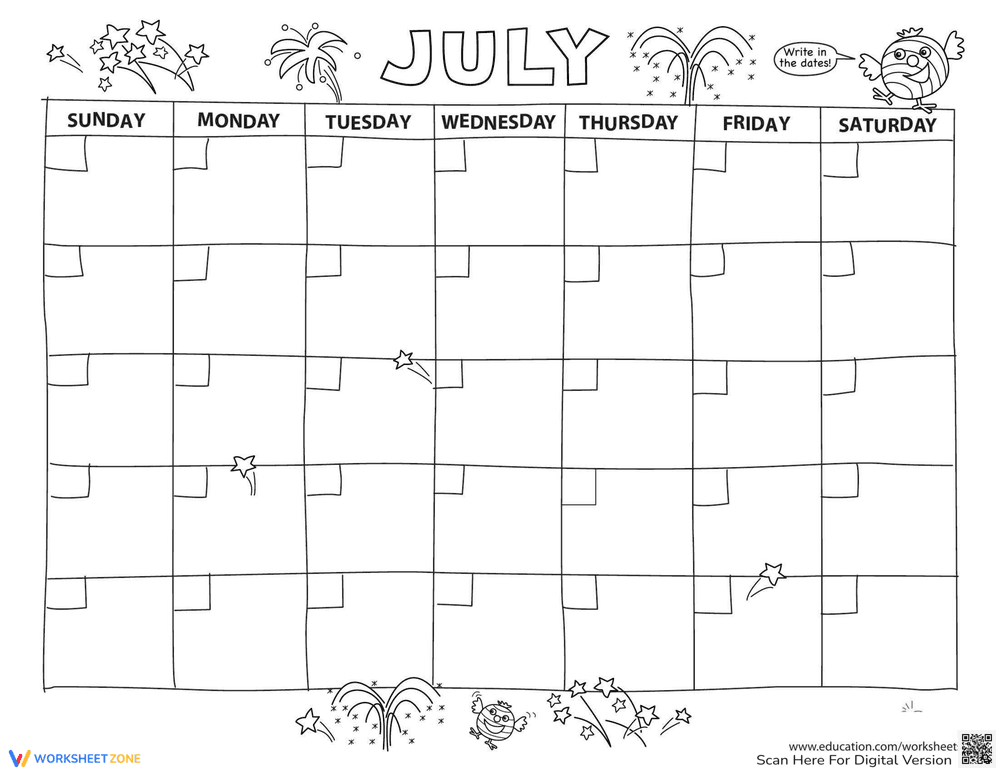 Create Your Own July Calendar - Page 1