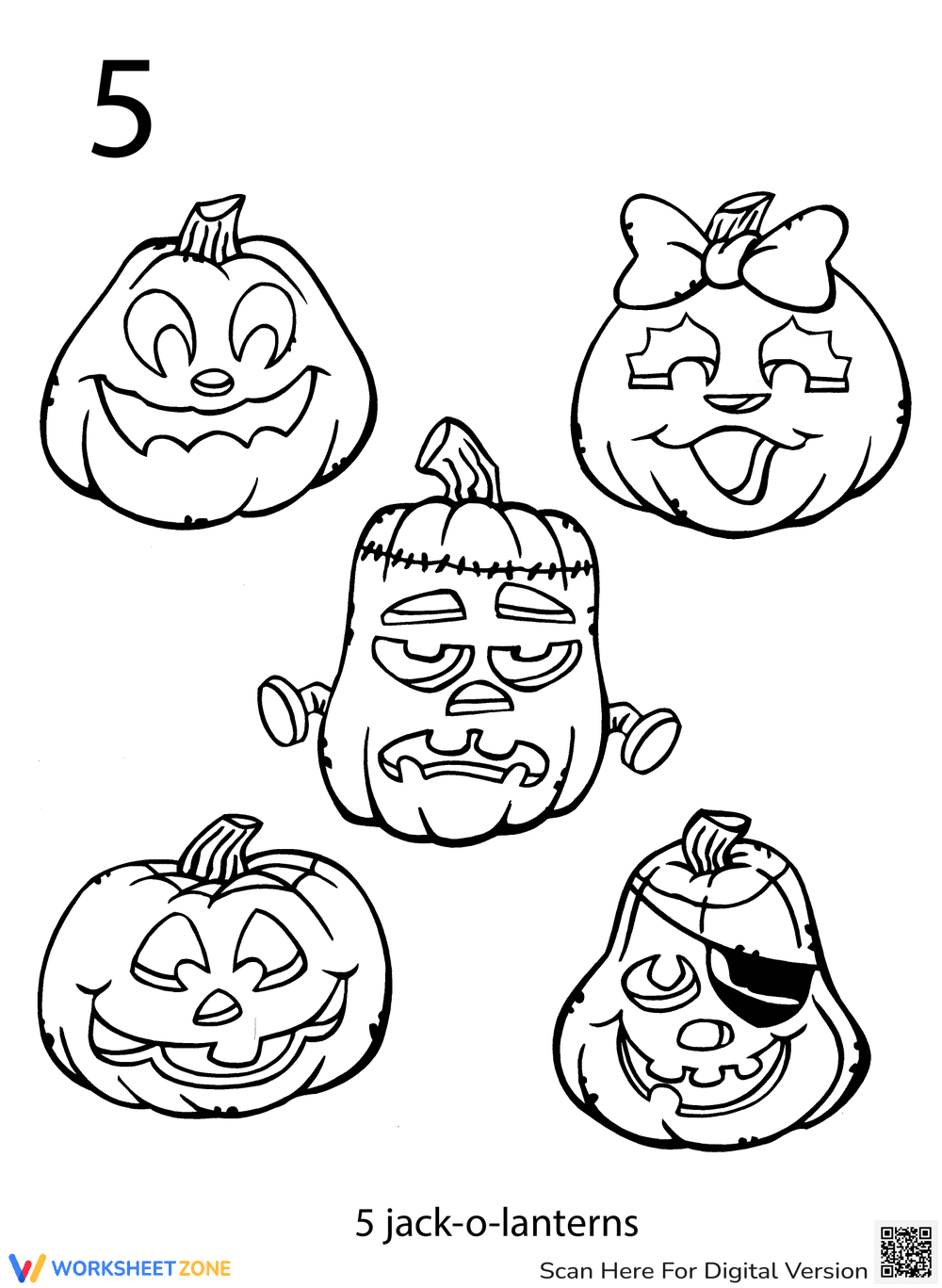 Learn Number 5 with Jack-o'-Lanterns - Page 1
