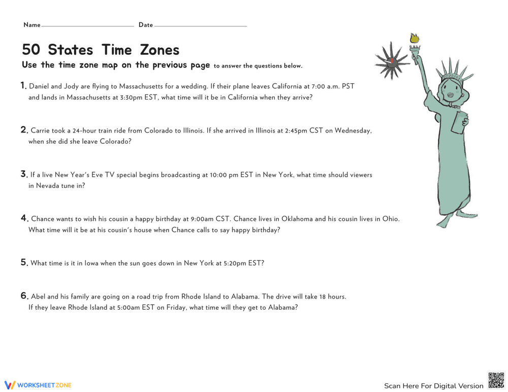 USA Time Zones Worksheet - Page 2