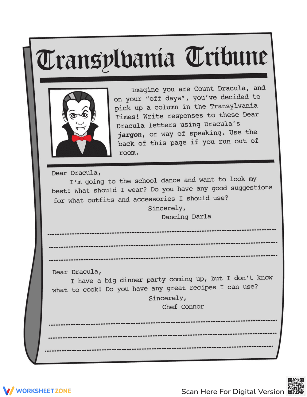 Dear Dracula Reading Comprehension - Page 1