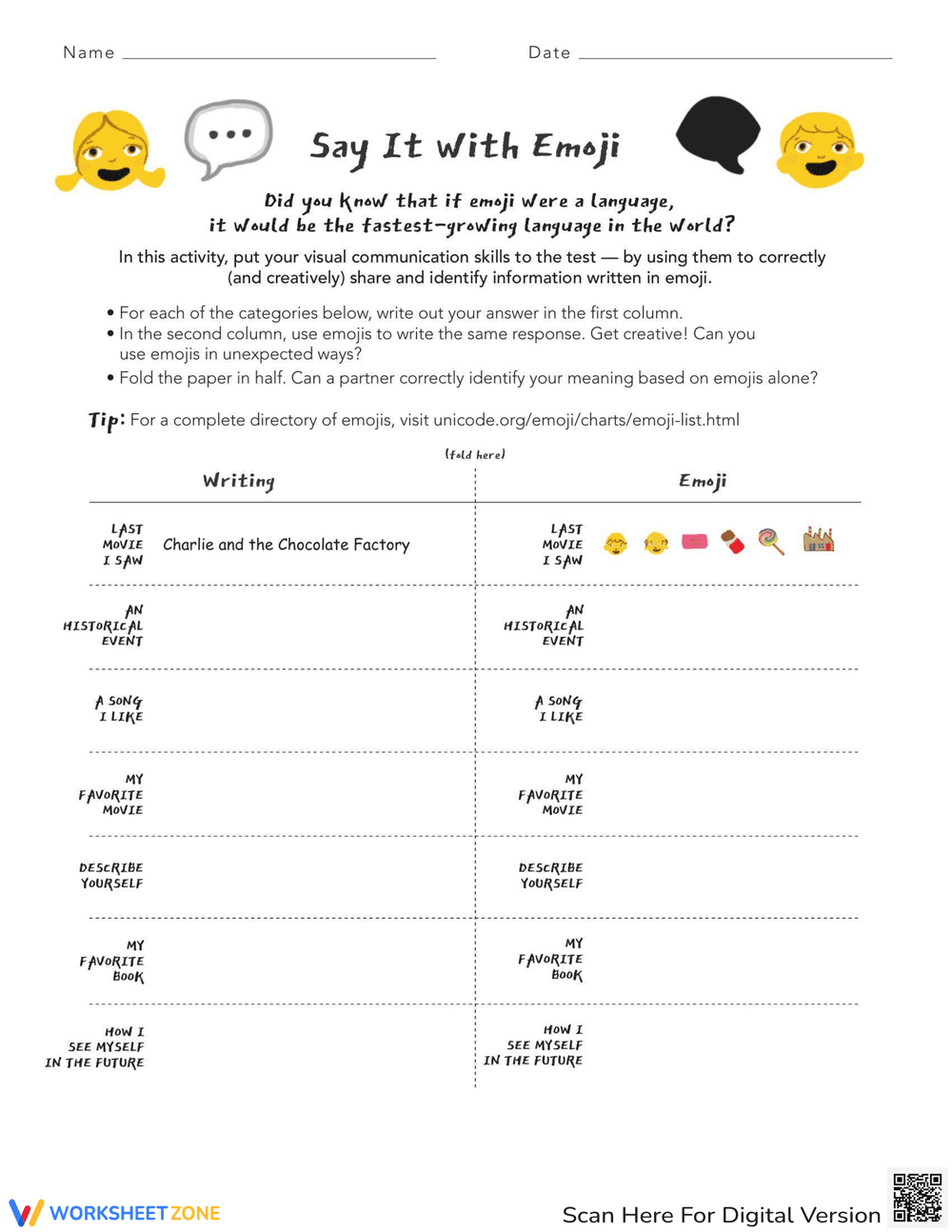 Say It With Emoji Worksheet - Page 1