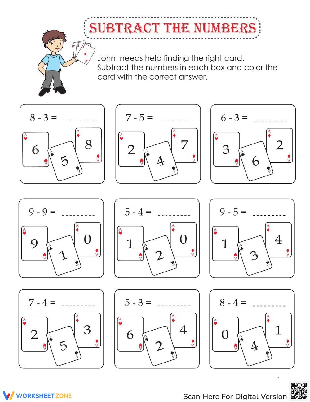 Subtract the Numbers Worksheet - Page 1