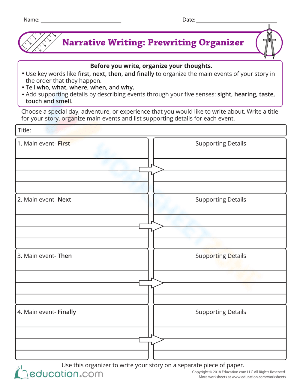 Prewriting Organizer for Narrative Writing - Page 1