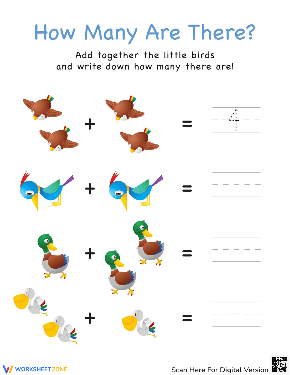 Counting Birds Learning Worksheet - Page 1