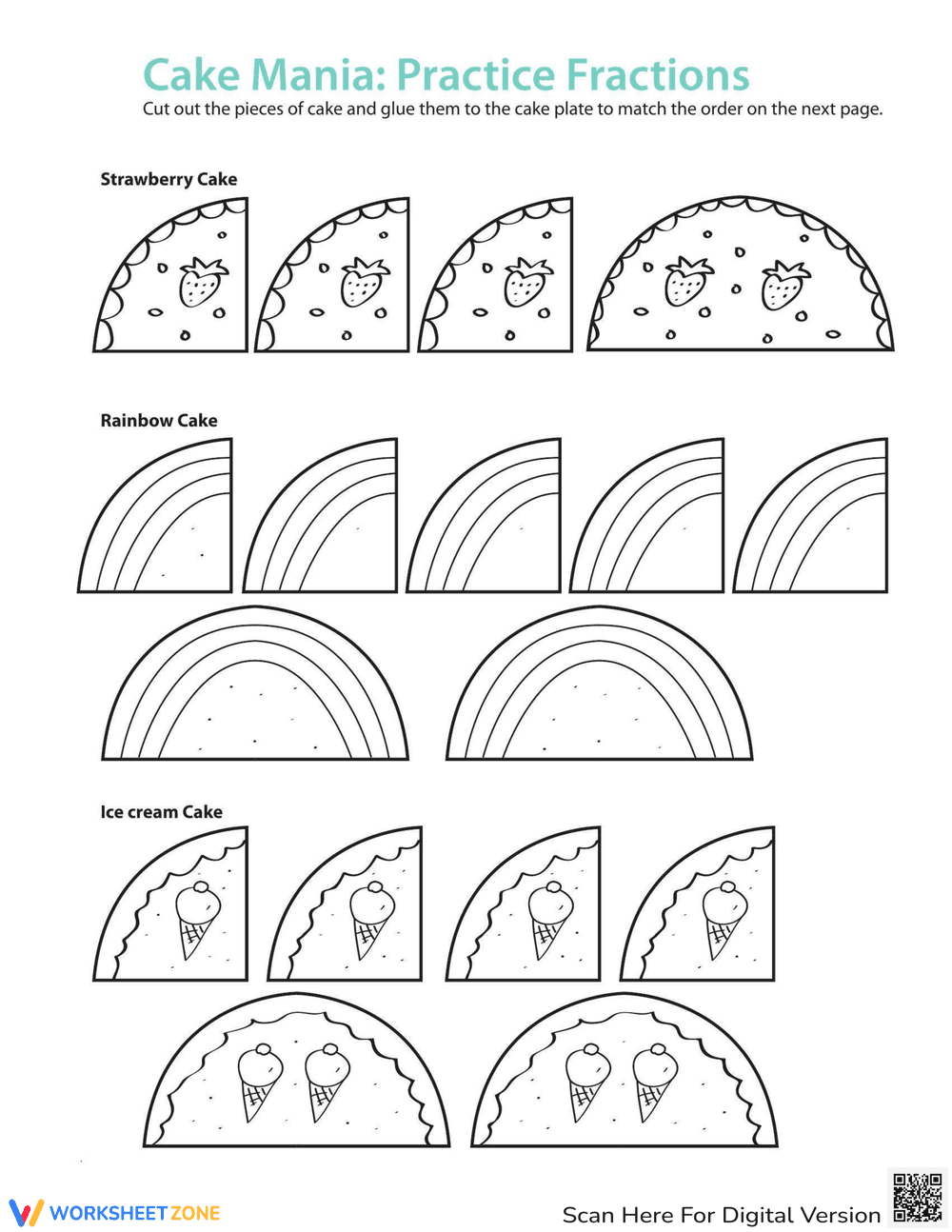 Fraction Math: Cake Mania Fun Worksheet - Page 1