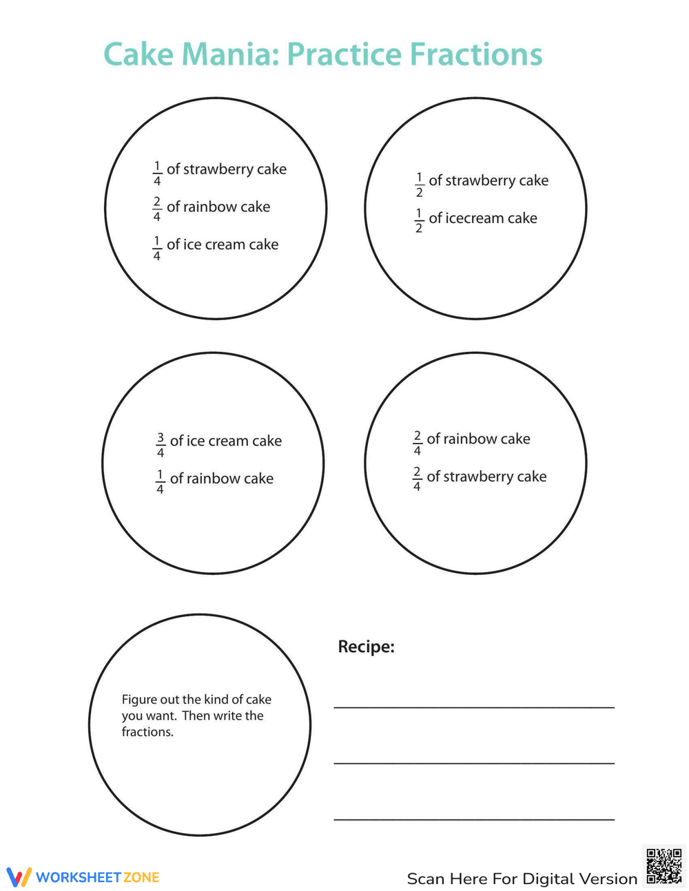 Fraction Math: Cake Mania Fun Worksheet - Page 2