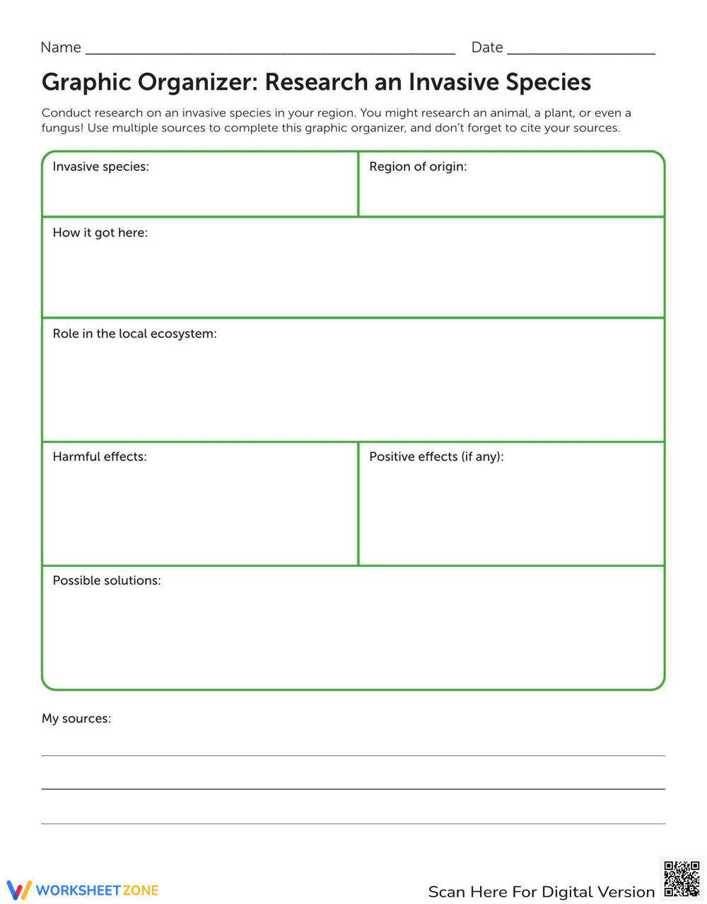 Research an Invasive Species: Graphic Organizer - Page 1