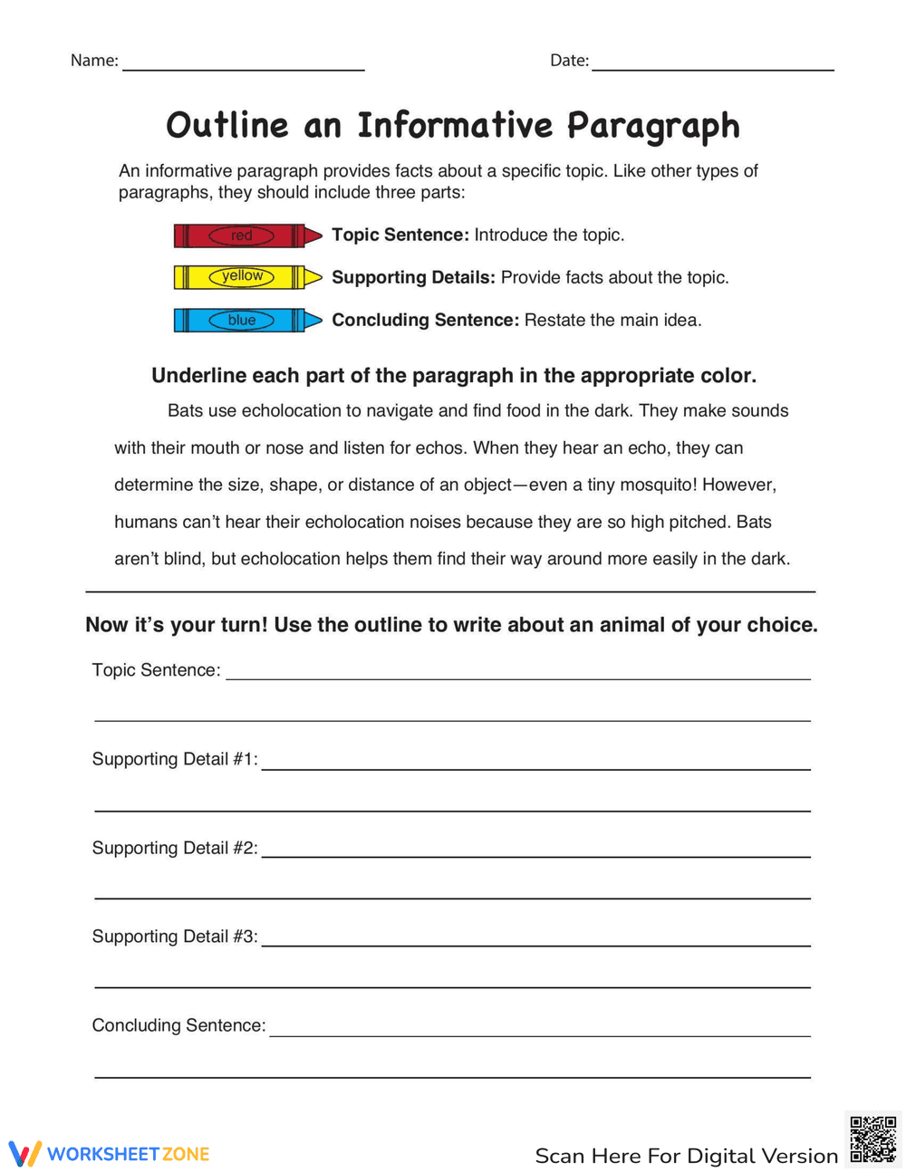Outline an Informative Paragraph Worksheet - Page 1
