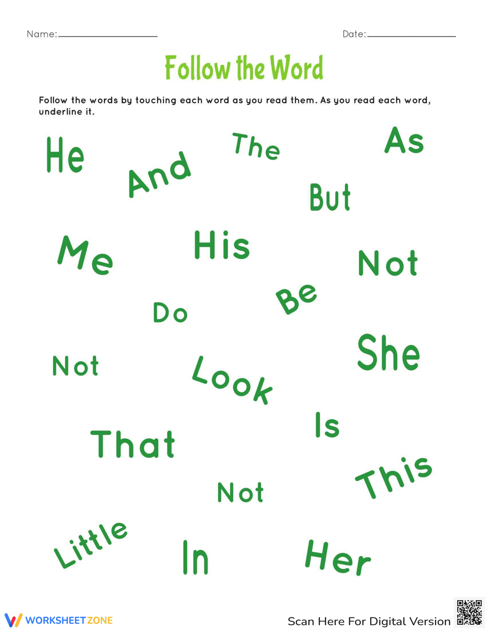 Sight Words Practice - Follow the Word Reading Worksheet - Page 1