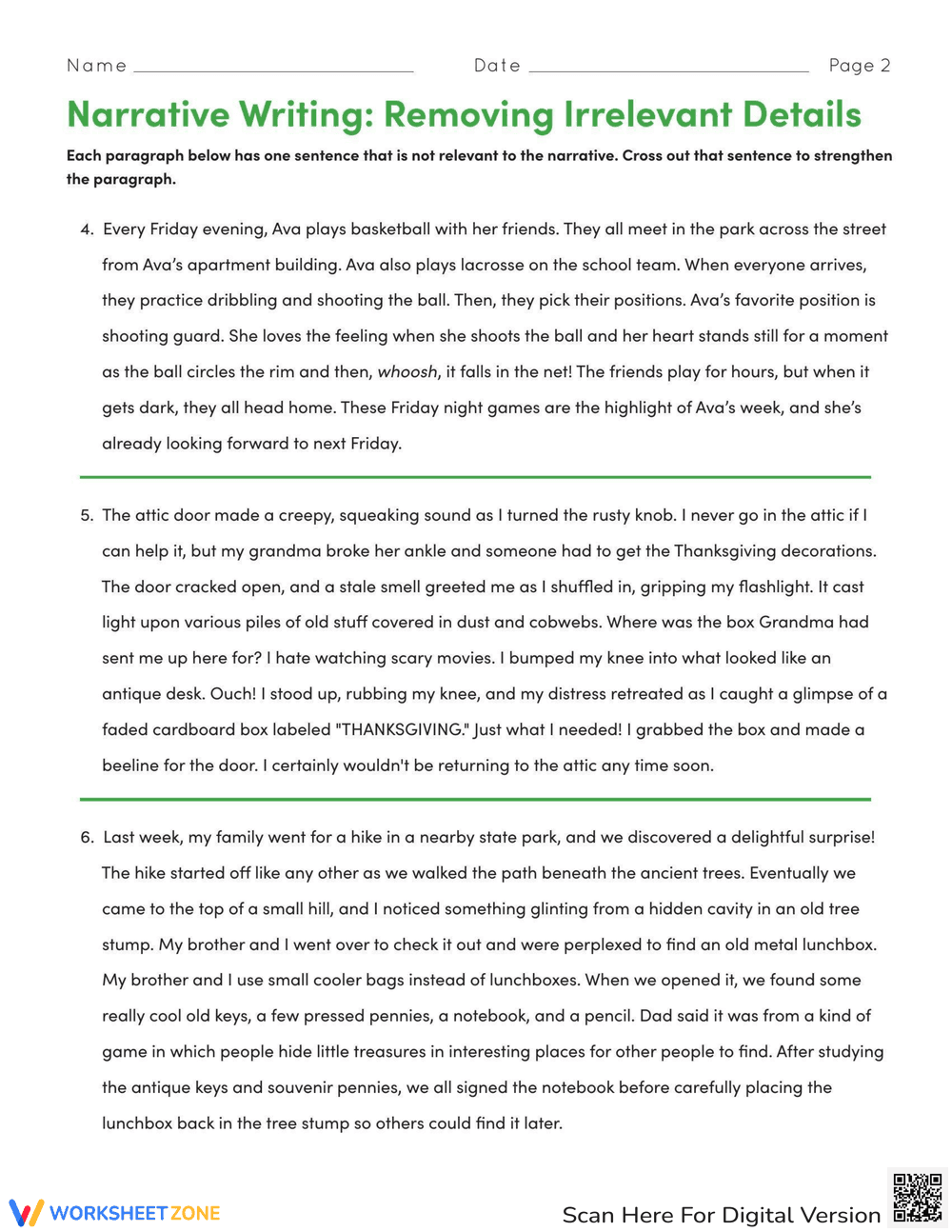 Improve Narrative Writing: Removing Details Worksheet - Page 2
