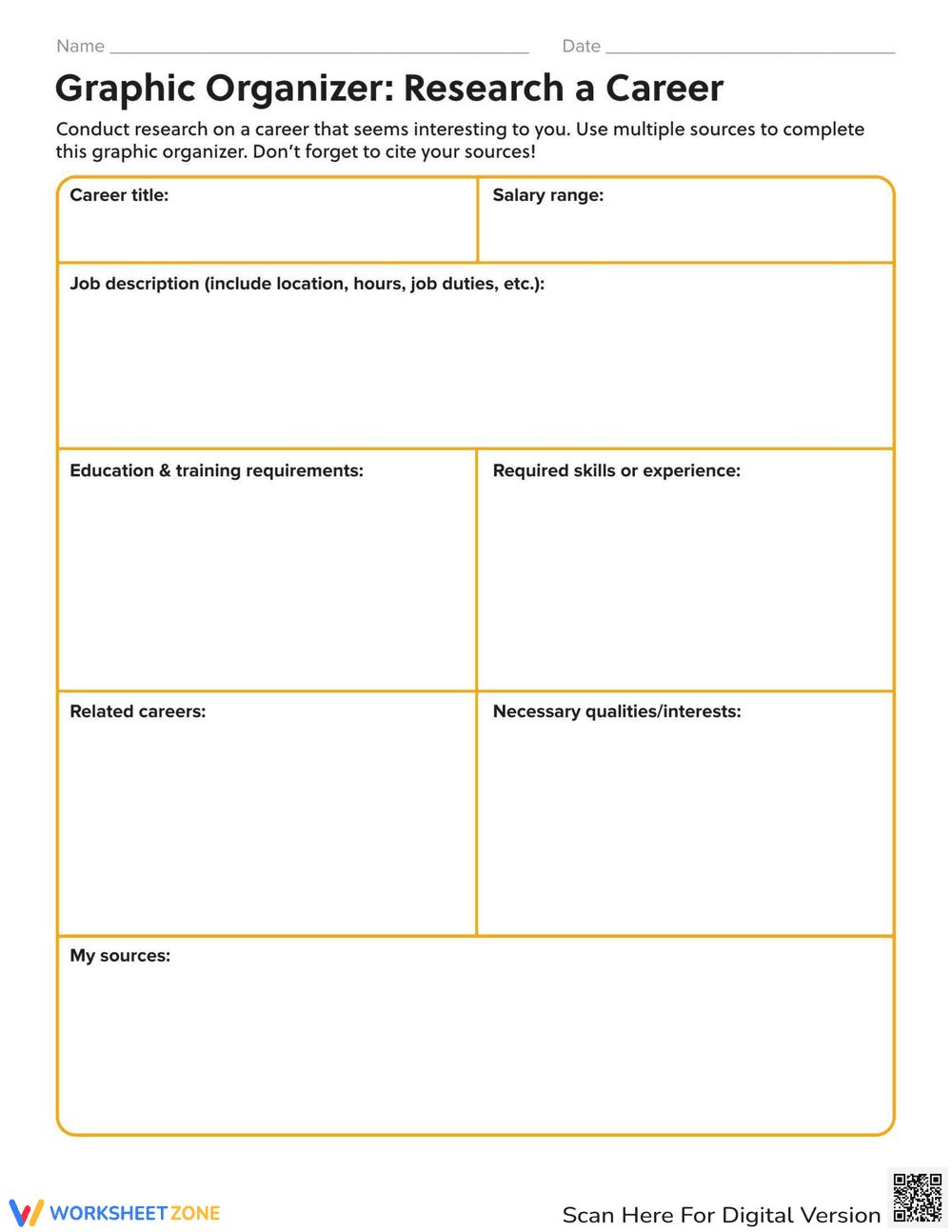 Graphic Organizer: Career Research Worksheet - Page 1