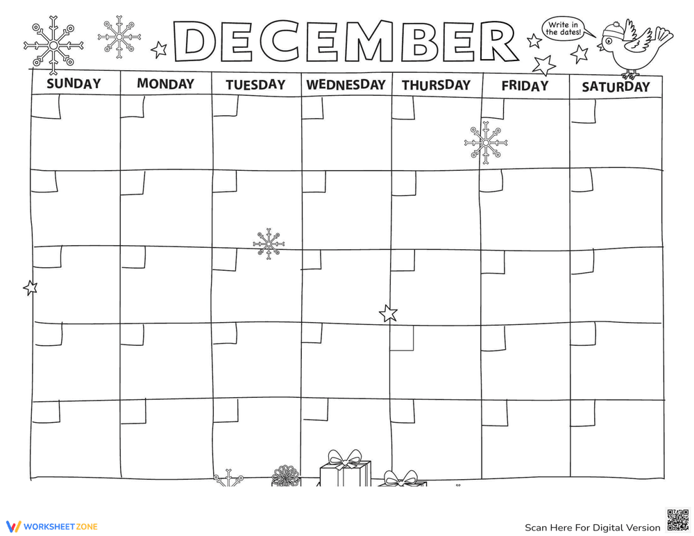 Create a December Calendar Worksheet - Page 1