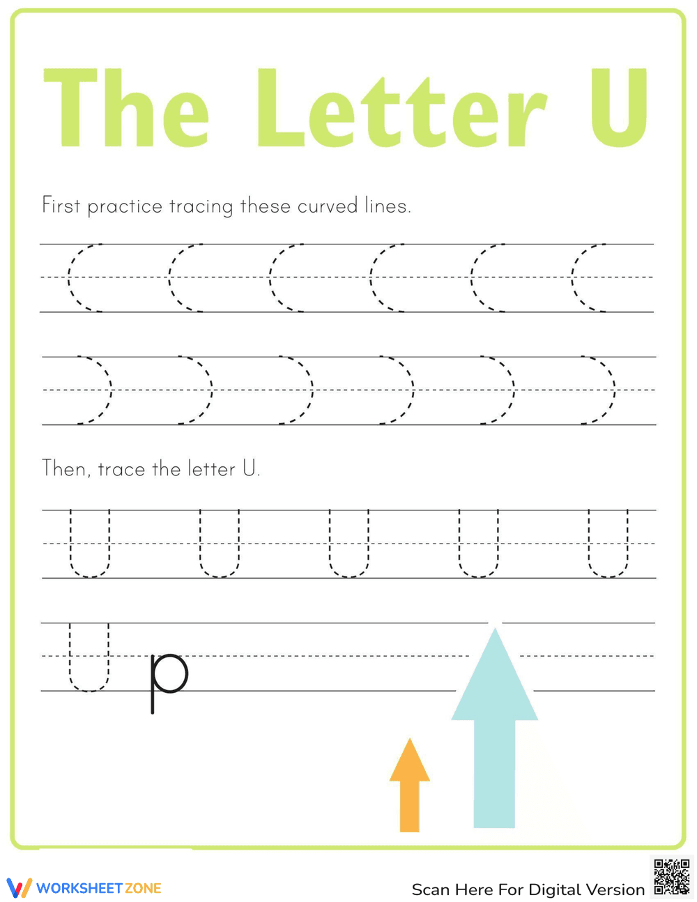 Practice Tracing the Letter U - Page 1
