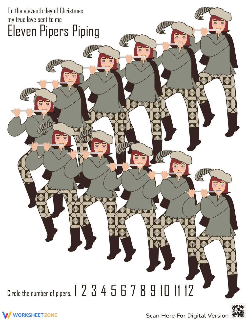 11th Day of Christmas Math Worksheet - Page 1