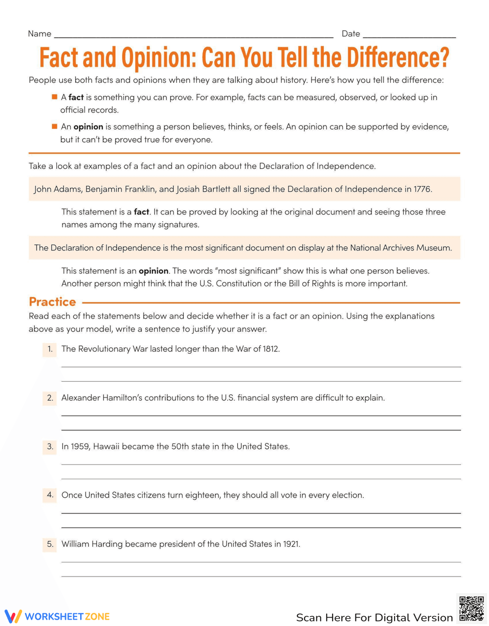 Fact and Opinion Differentiation Worksheet - Page 1