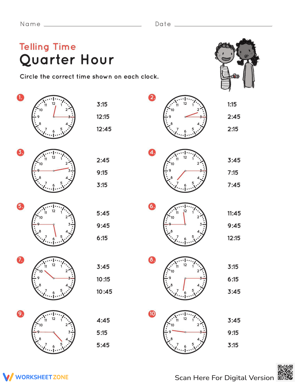 Telling Time Quarter Hour - Page 1