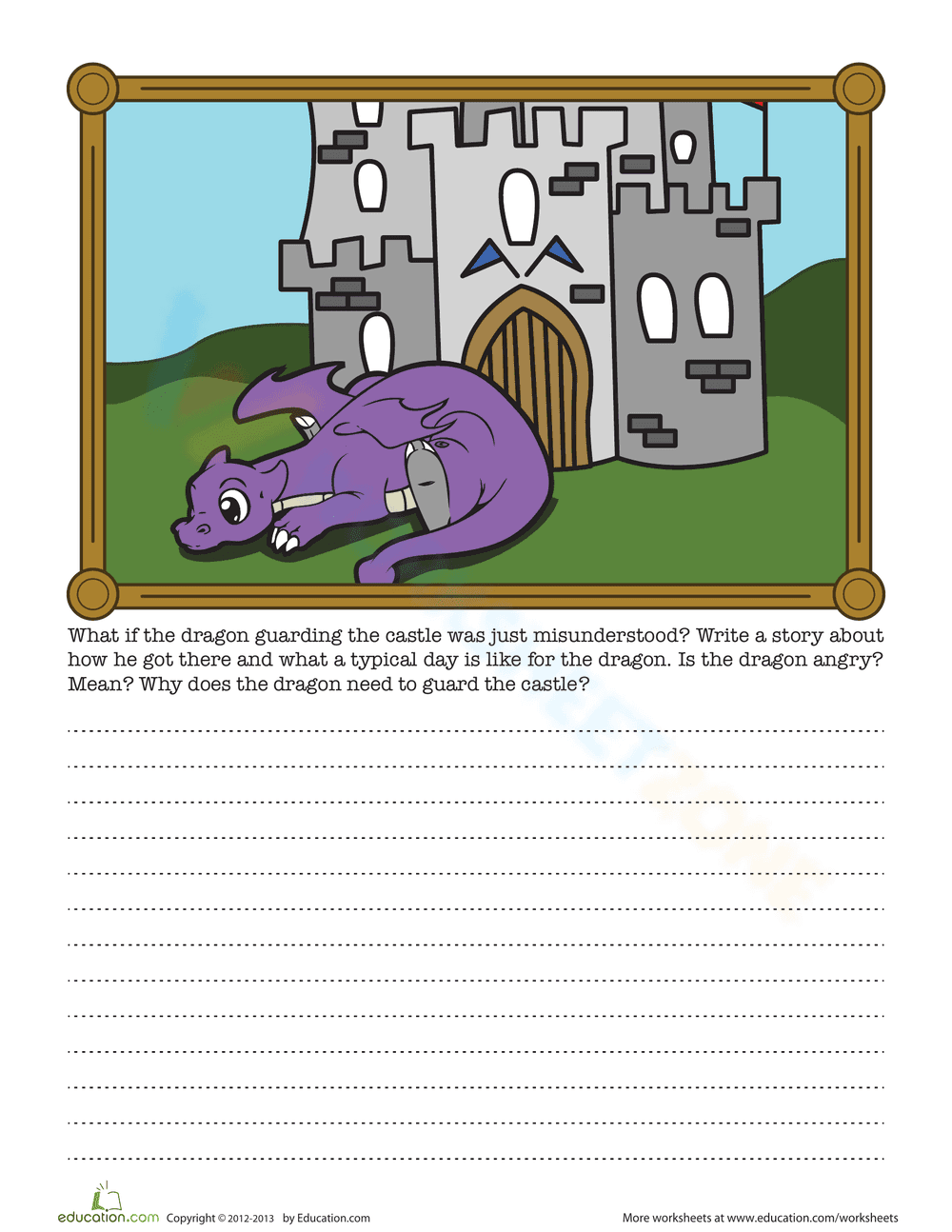 Creative Dragon Writing Prompt Worksheet for Kids - Page 1