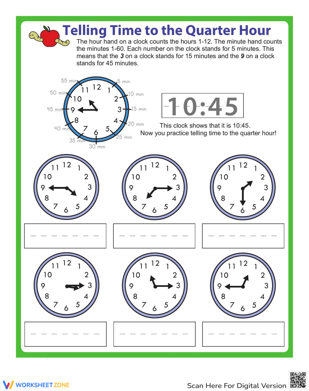 Telling Time to the Quarter Hour - Page 1