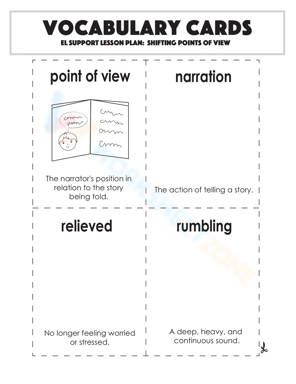 Vocabulary Cards: Shifting Points of View - Page 2