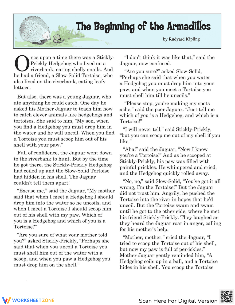 Explore the Armadillo Story: Reading Comprehension Worksheet - Page 1