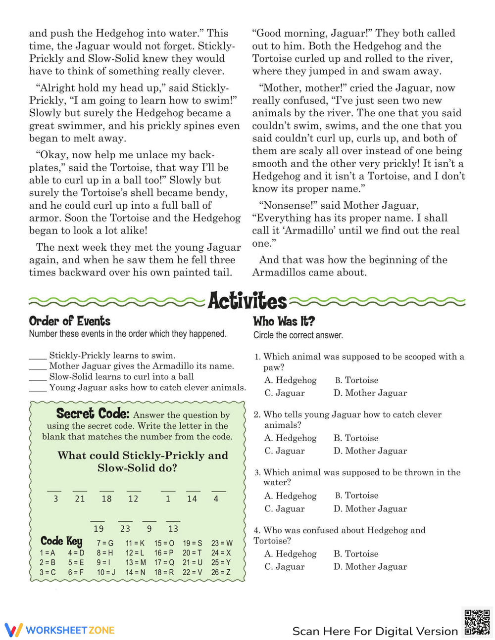 Explore the Armadillo Story: Reading Comprehension Worksheet - Page 2