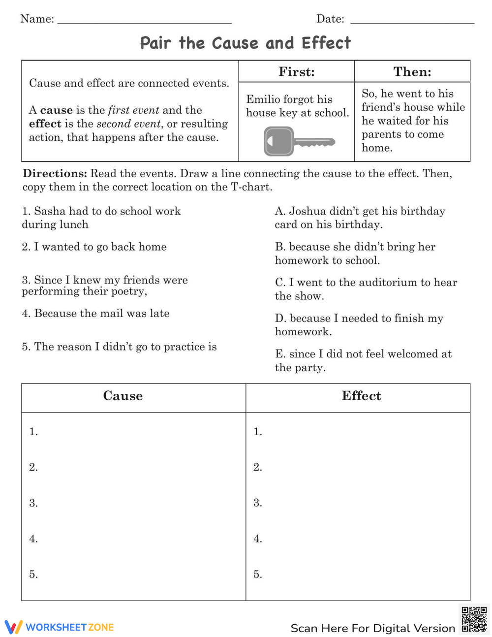 Match Cause and Effect: Reading Comprehension Worksheet - Page 1