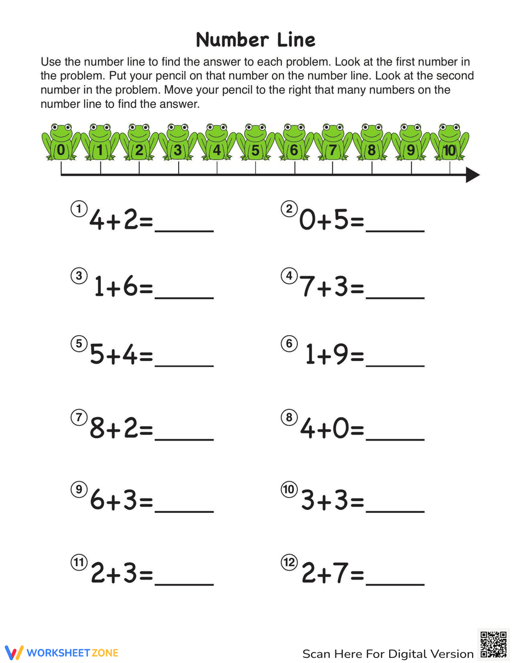 Adding with a Number Line: Math Worksheet - Page 1