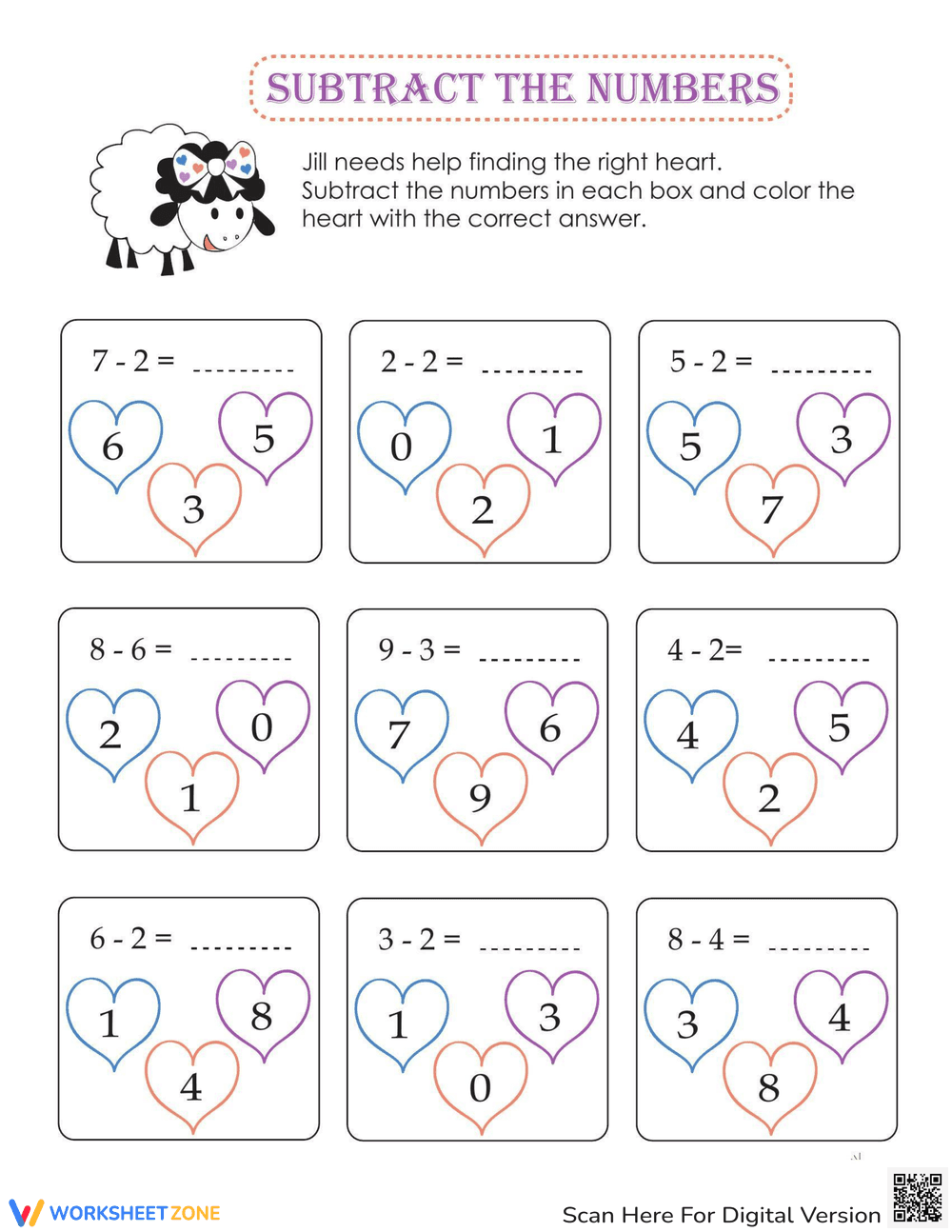Subtract the Numbers: Math Subtraction Worksheet - Page 1
