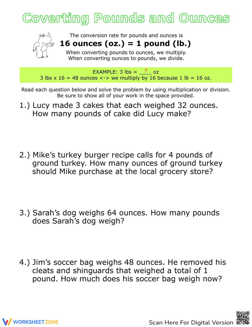 Unit Conversion: Ounces to Pounds Worksheet - Page 1