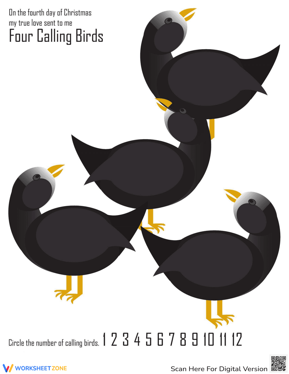 4th Day of Christmas: Holiday Worksheet - Page 1