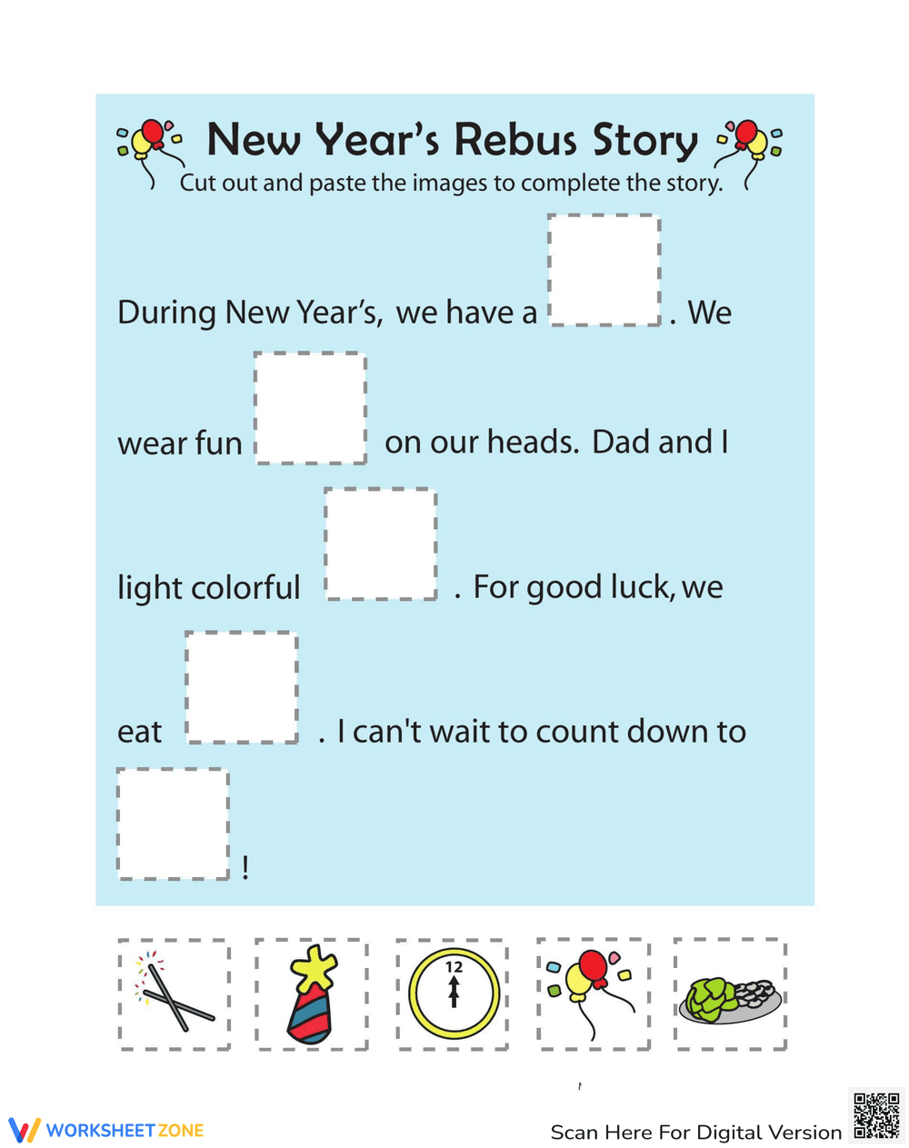 New Year Rebus: Puzzle Worksheet - Page 1