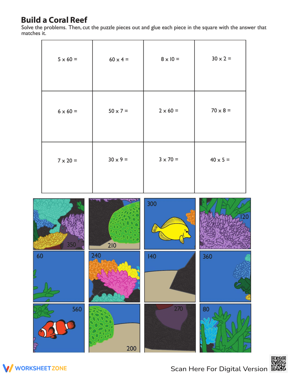 Coral Reef Puzzle: Ocean Life Worksheet - Page 1