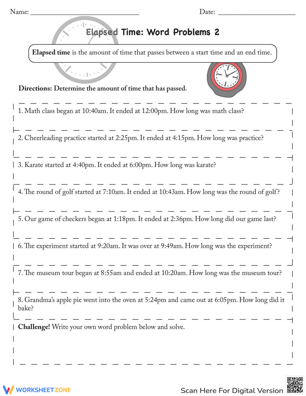 Elapsed Time: Word Problems Math Worksheet - Page 1
