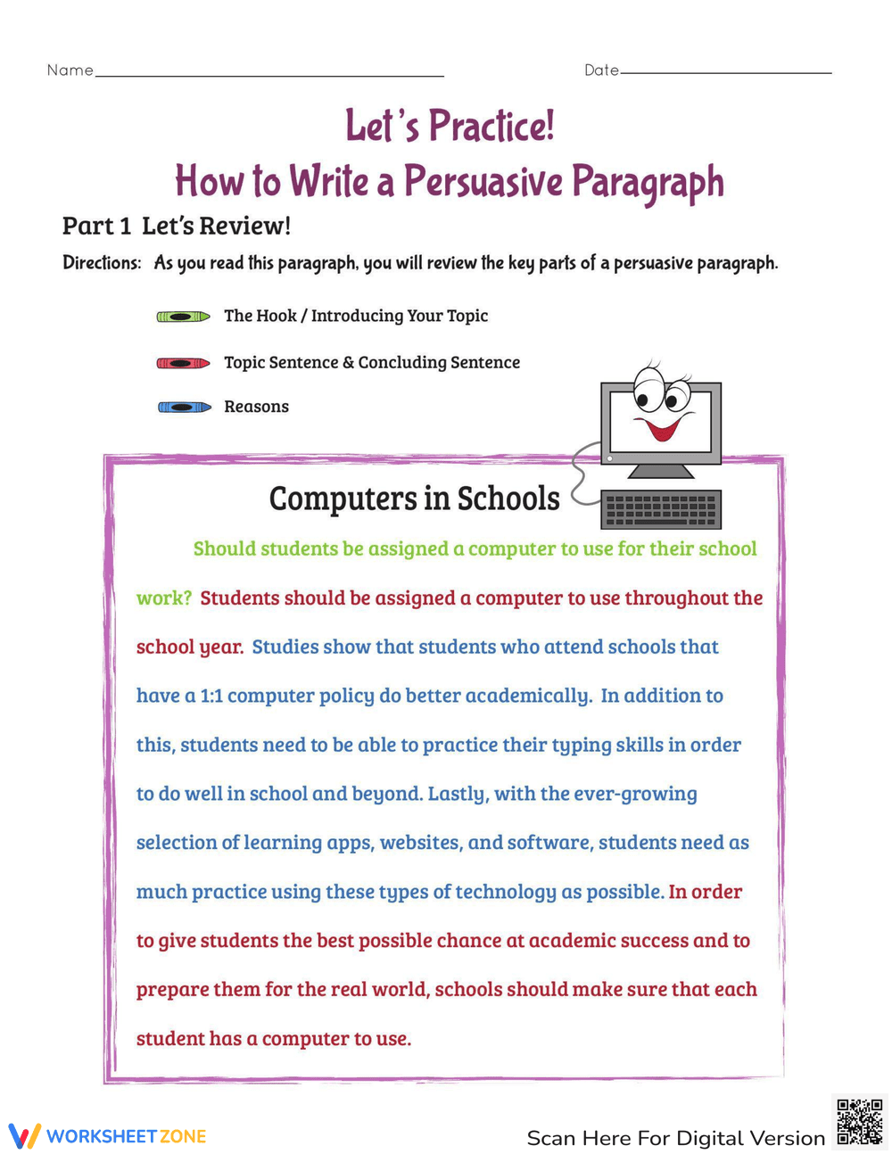 Write a Persuasive Paragraph: Practice Worksheet - Page 1
