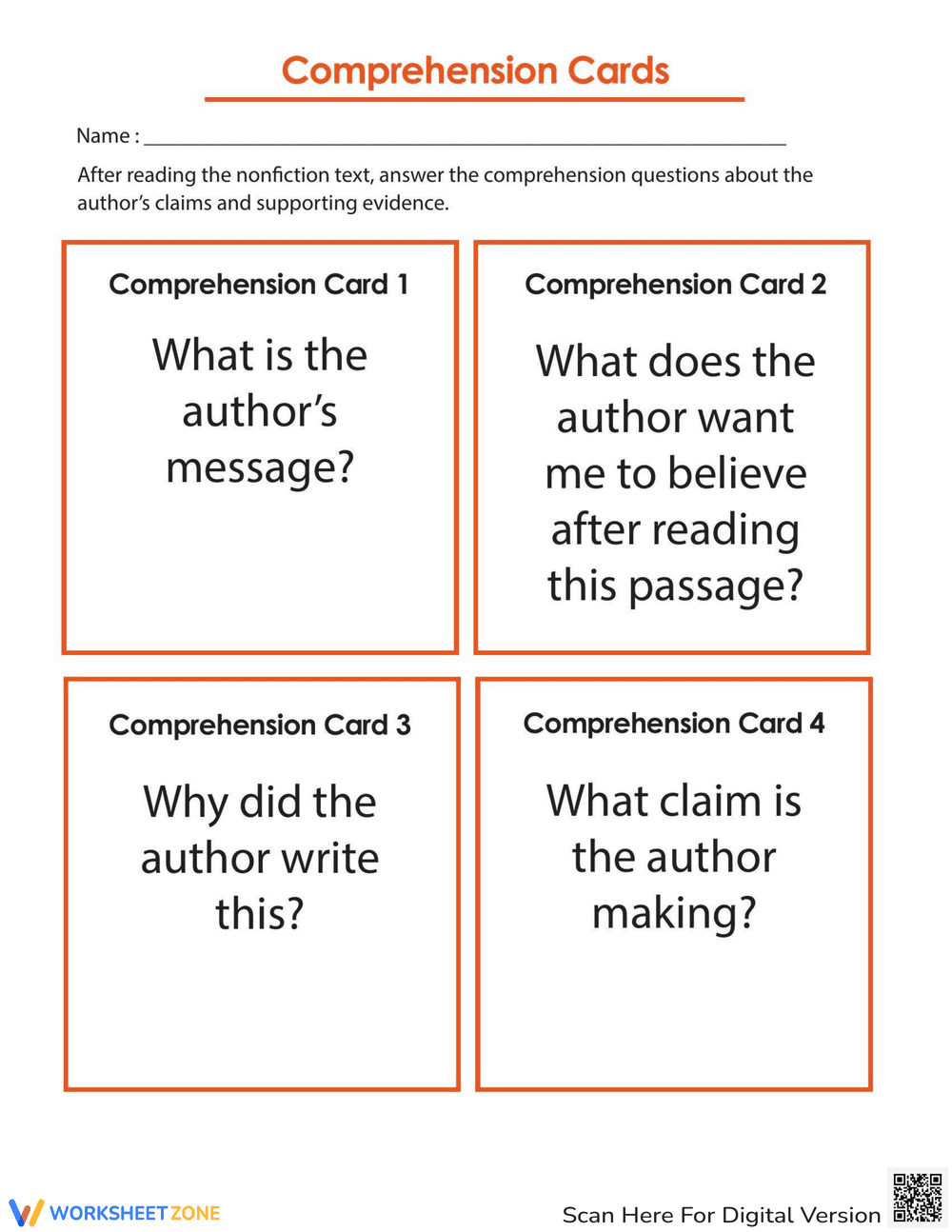 Comprehension Cards - Page 1