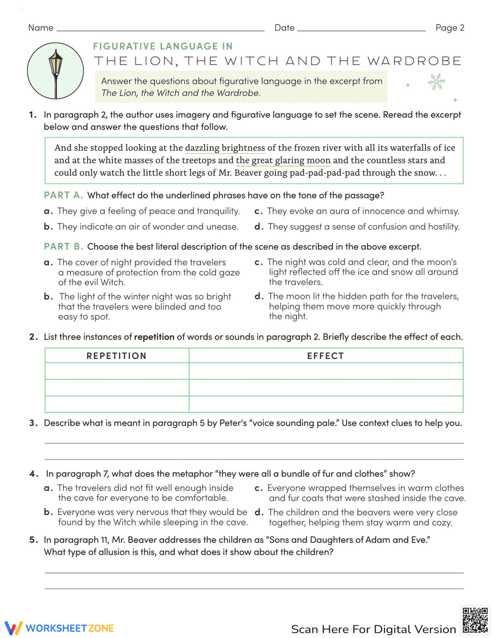 Figurative Language: The Lion, The Witch - Page 2