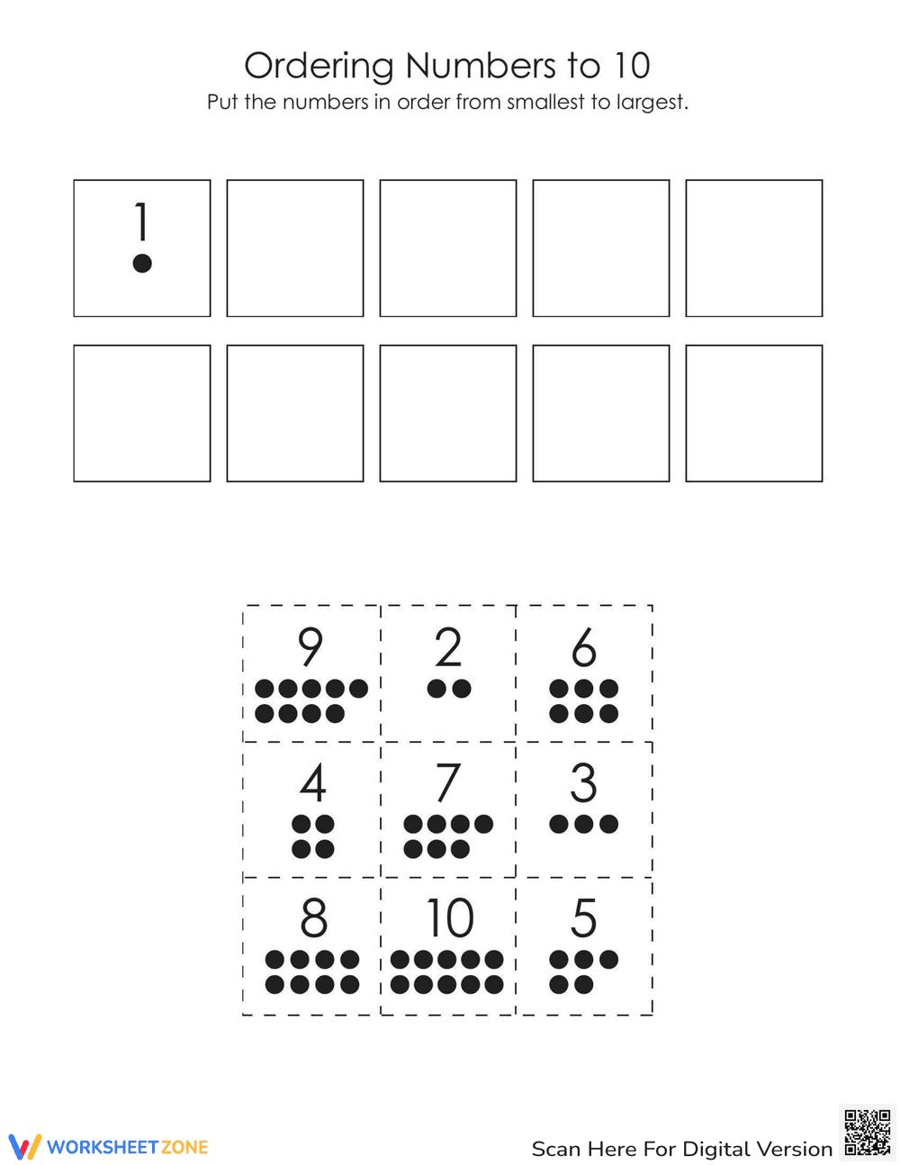 Ordering Numbers to 10 - Page 1
