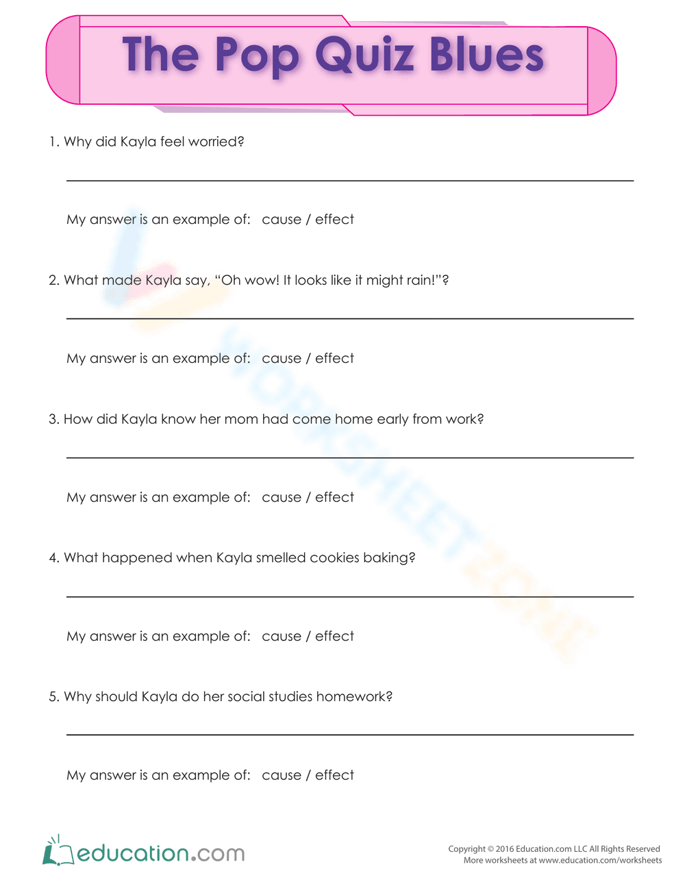 The Pop Quiz Blues Story Worksheet - Page 2