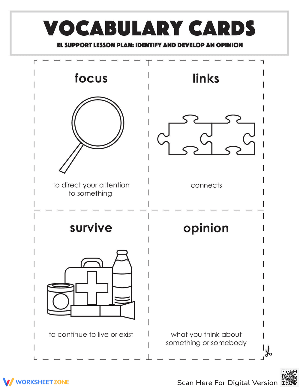 Vocabulary Cards: Identify and Develop an Opinion - Page 1