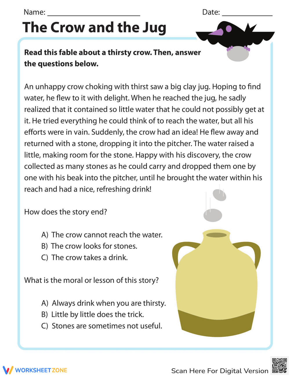 The Crow and the Jug Worksheet - Page 1