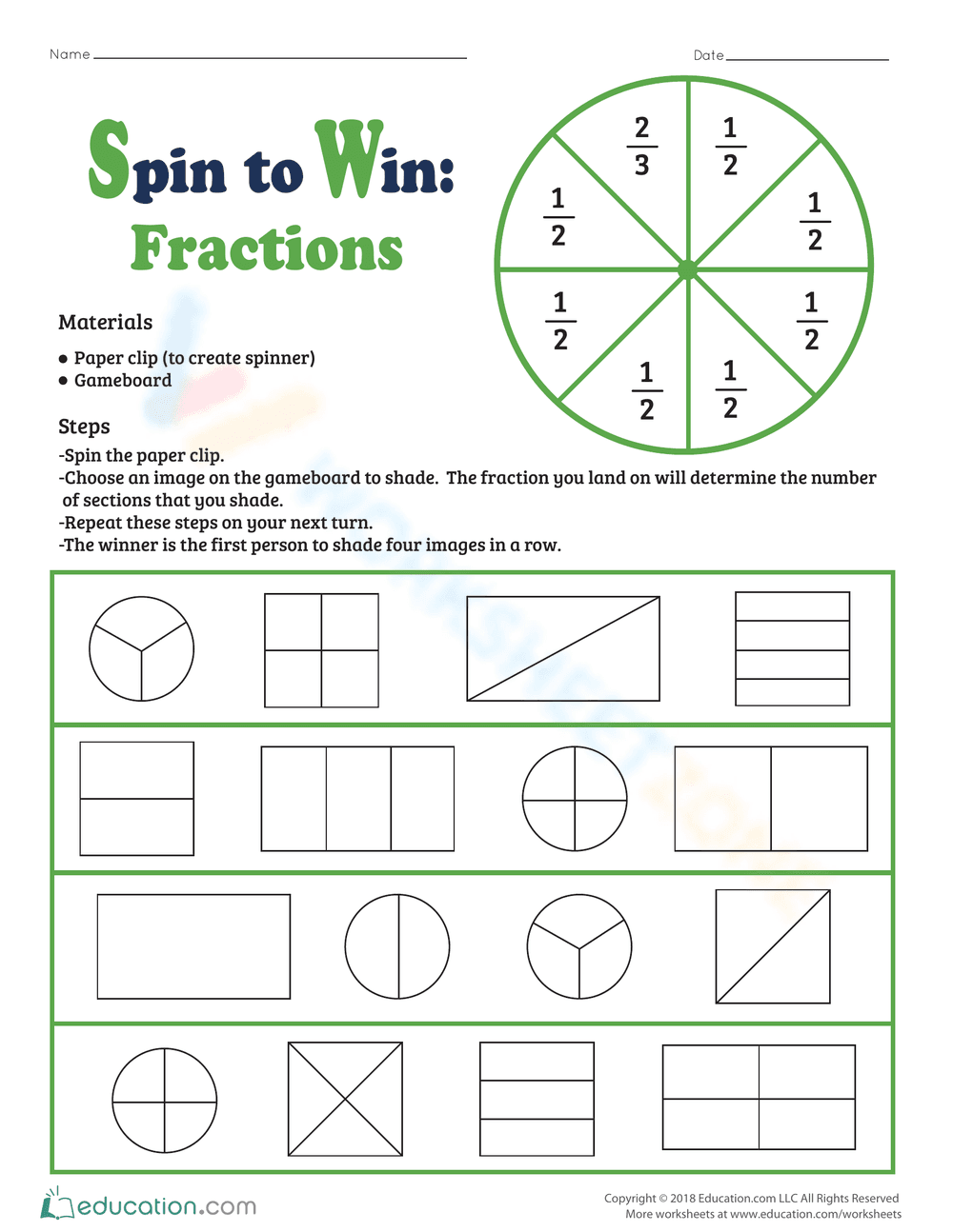 Spin to Win Fractions: Fraction Practice - Page 1