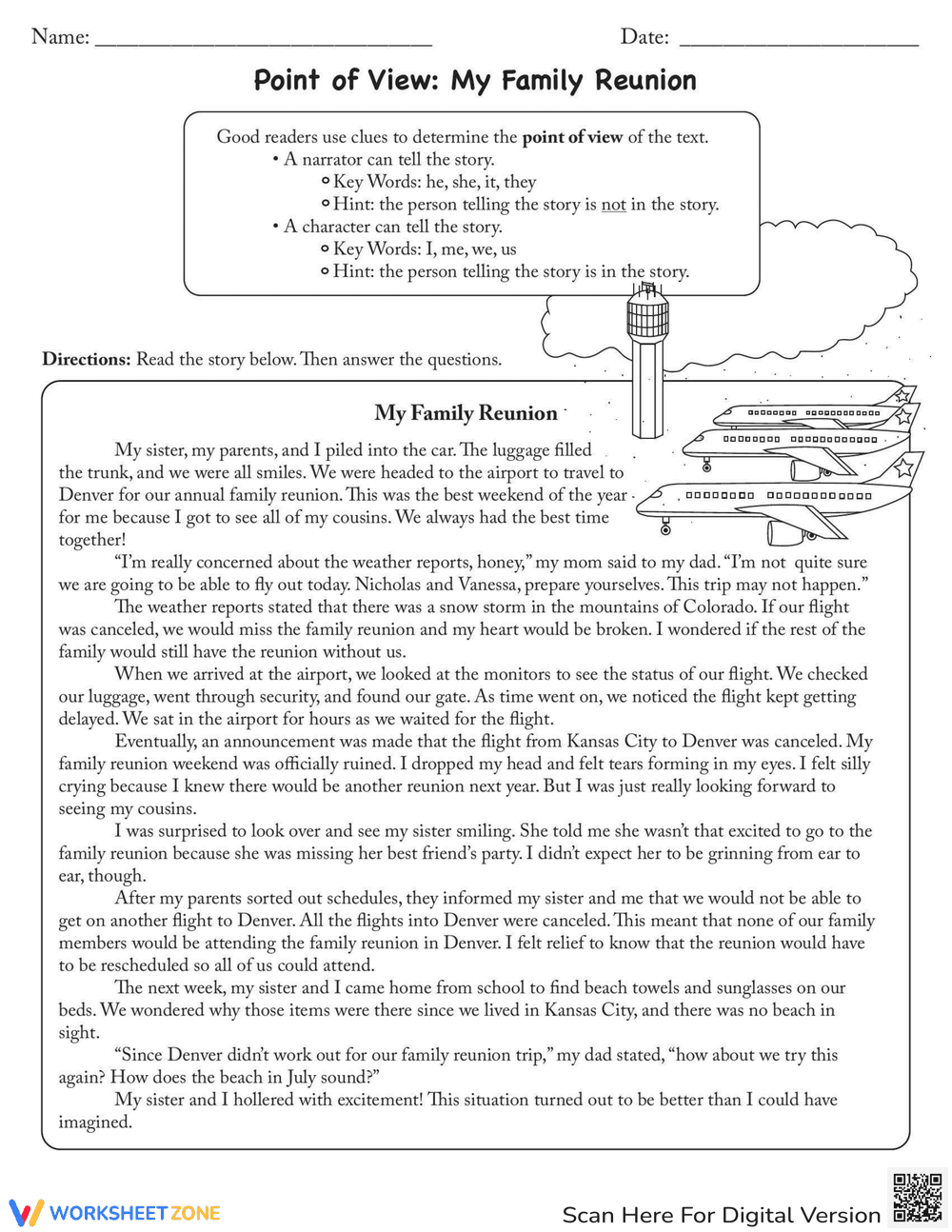 Point of View: My Family Reunion Worksheet - Page 1