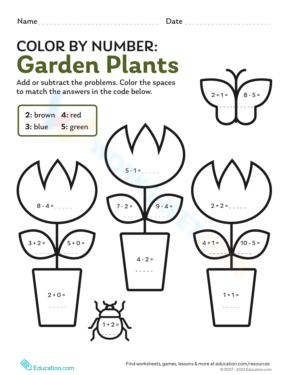 Garden Plants Color by Number Worksheet - Page 1