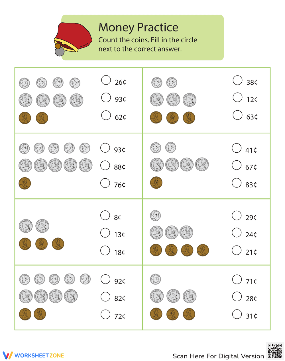 Money Matching: Counting Coins Worksheet - Page 1