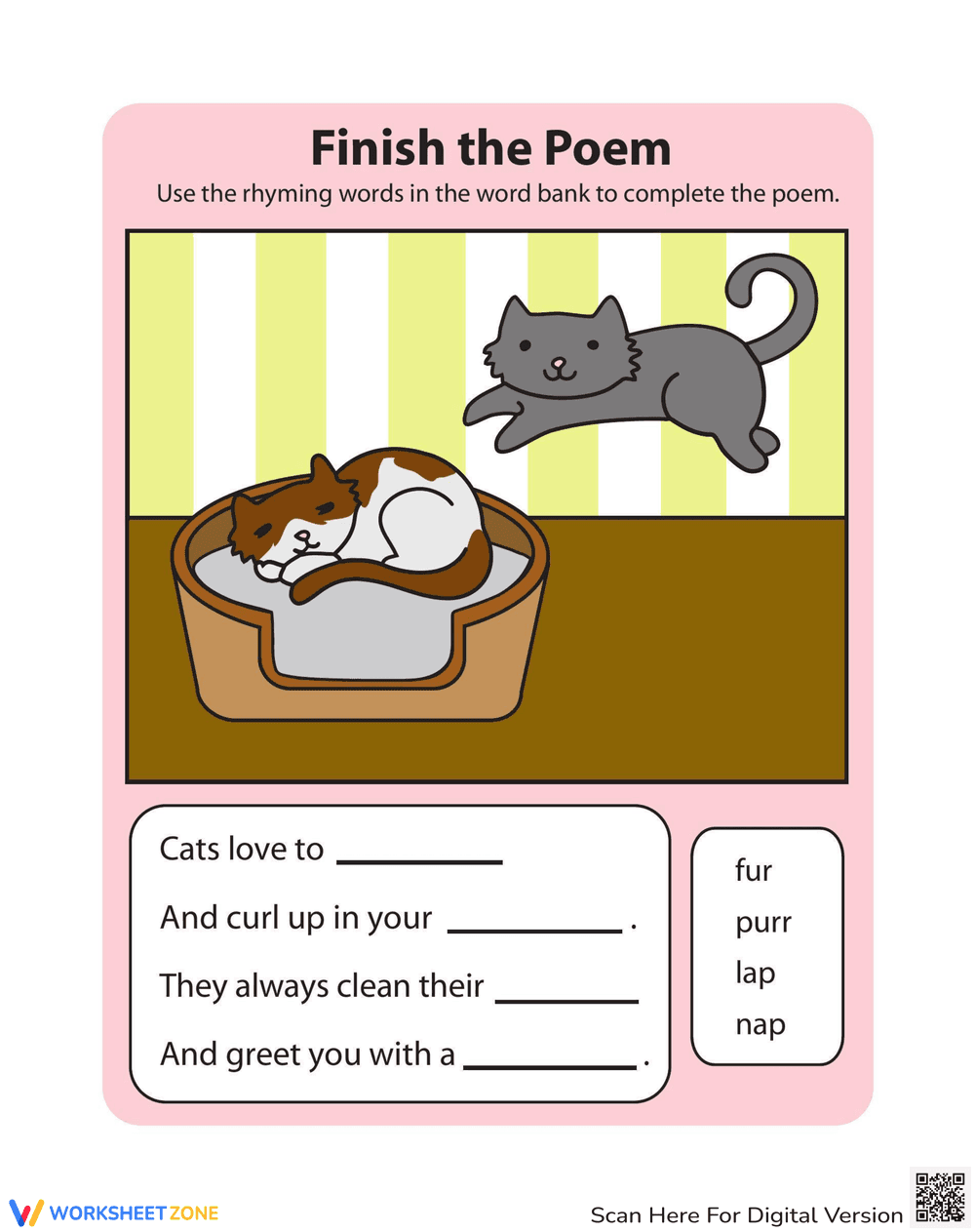 Complete the Poem: Cats Poetry Worksheet - Page 1