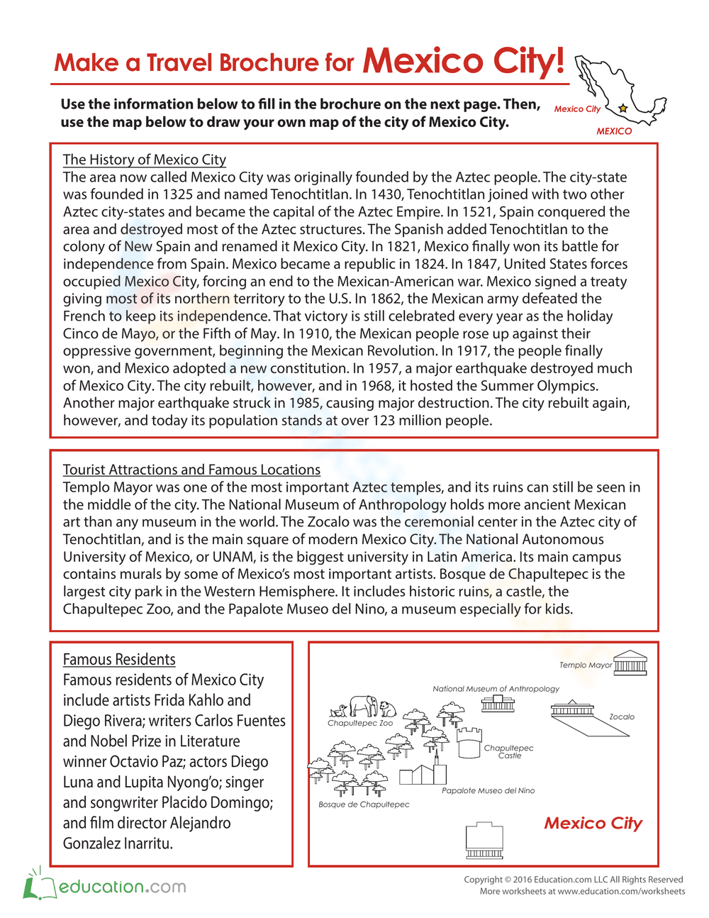 Mexico City Travel Brochure Worksheet - Page 1