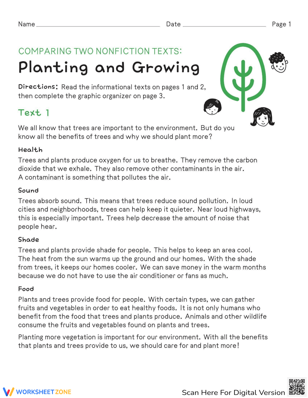 Comparing Texts: Planting and Growing Worksheet - Page 1