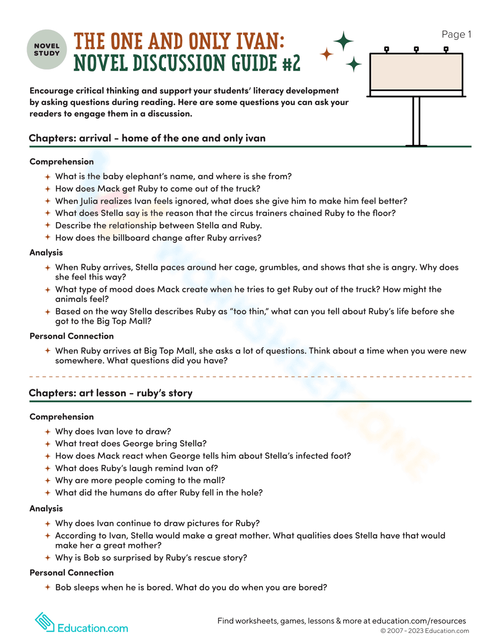 Novel Study: The One and Only Ivan Guide - Page 1