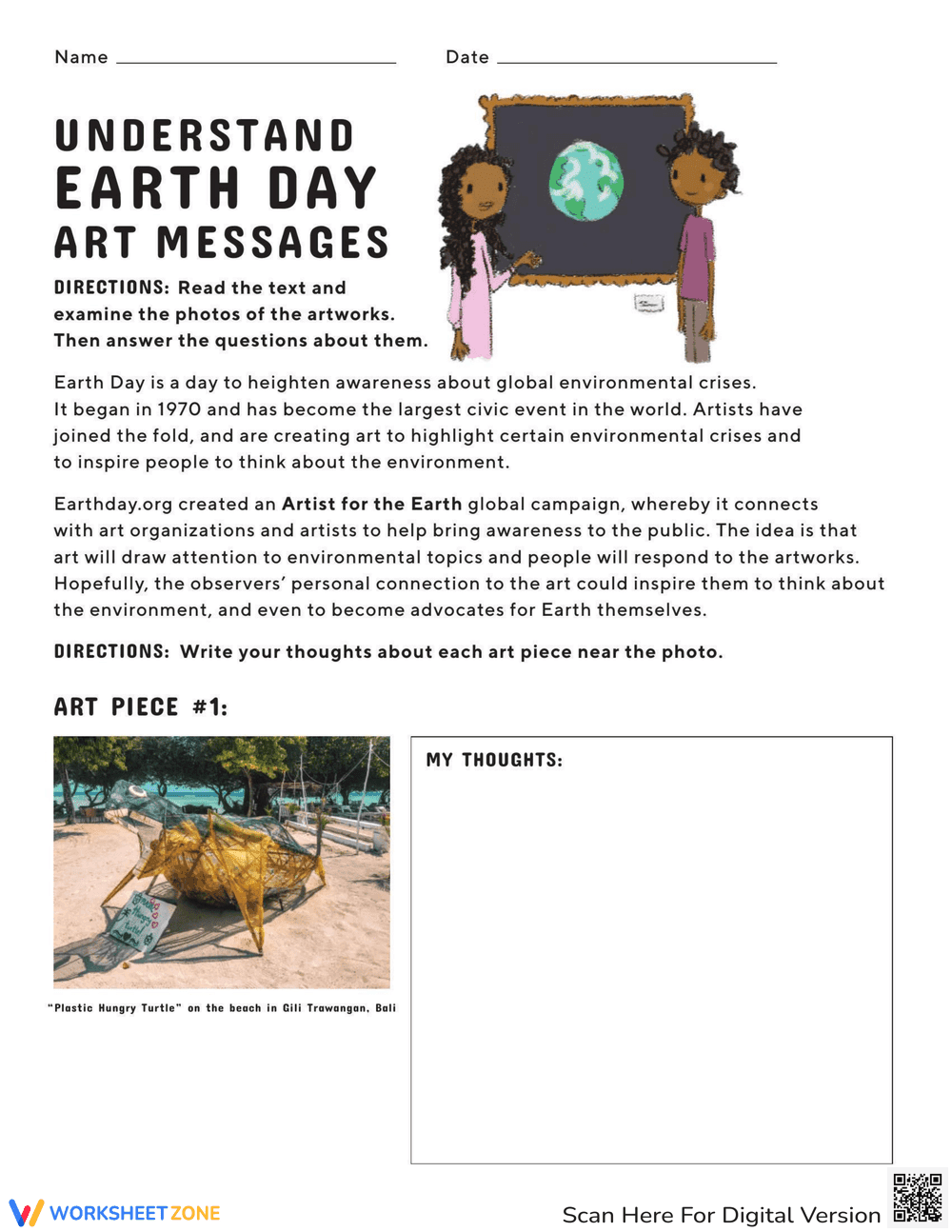 Earth Day Art Messages Worksheet - Page 1