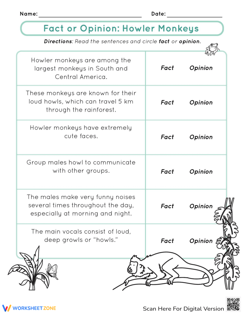 Fact or Opinion: Howler Monkeys - Page 1